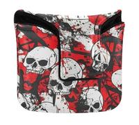 Housse de putter magnétique pour maillet de golf et maillet carré en cuir PU imperméable Motif crâne Rouge terrible