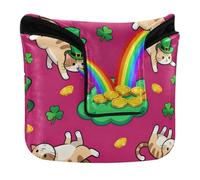 Housse de putter pour maillet de golf avec fermeture magnétique pour homme et femme - Imperméable en cuir synthétique - Motif chats avec clous de girofle arc-en-ciel