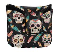 Housse de putter style tribal avec tête de mort et plumes avec fermeture magnétique pour maillet carré imperméable en cuir PU