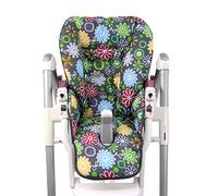 Housse de rechange pour coussin d'assise [Housse pour chaise haute] compatible avec Peg Perego Prima Pappa DINER (fleurs grises multicolores)