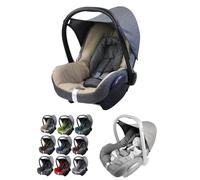 Housse de rechange pour nacelle bébé compatible avec Maxi-Cosi CabrioFix - Ensemble complet de 6 pièces avec coussins de ceinture, capote pare-soleil et appui-tête (gris chiné/beige)