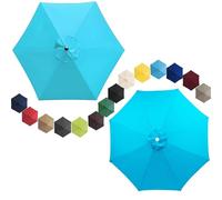 Housse de Rechange pour Parasol de Terrasse 3.0m/2.7m/2.30m/2.0m, 6 ou 8 Baleines, Toile Déportée, Imperméable (Bleu Lac, 3.0m/6 Arms)