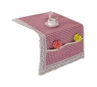 Housse de réfrigérateur en coton et lin, 1 pièce, garniture dentelle imprimée, couverture Machine à laver, serviette avec porte poche, tissu Pour Lave-linge(Pink)