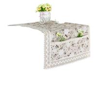 Housse de réfrigérateur en coton et lin, 1 pièce, garniture dentelle imprimée, couverture Machine à laver, serviette avec porte poche, tissu Pour Lave-linge(Beige)