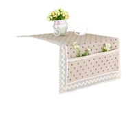 Housse de réfrigérateur en coton et lin, 1 pièce, garniture dentelle imprimée, couverture Machine à laver, serviette avec porte poche, tissu Pour Lave-linge(Beige-2)