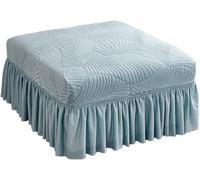 Housse de Repose-Pieds Rectangulaire avec Jupe à Volants, Housse de Tabouret Rétractable à Motif de Feuilles, Universelle pour Toutes Les Saisons, Adaptée au Salon(Haze Blue,1 Pack)