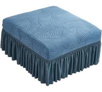 Housse de Repose-Pieds Rectangulaire avec Jupe à Volants, Housse de Tabouret Rétractable à Motif de Feuilles, Universelle pour Toutes Les Saisons, Adaptée au Salon(Aqua Blue,2 Pack)