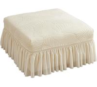 Housse de Repose-Pieds Rectangulaire avec Jupe à Volants, Housse de Tabouret Rétractable à Motif de Feuilles, Universelle pour Toutes Les Saisons, Adaptée au Salon(Off-White,1 Pack)