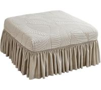 Housse de Repose-Pieds Rectangulaire avec Jupe à Volants, Housse de Tabouret Rétractable à Motif de Feuilles, Universelle pour Toutes Les Saisons, Adaptée au Salon(Light Gray,1 Pack)