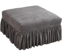 Housse de Repose-Pieds Rectangulaire avec Jupe à Volants, Housse de Tabouret Rétractable à Motif de Feuilles, Universelle pour Toutes Les Saisons, Adaptée au Salon(Dark Gray,2 Pack)
