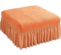 Housse de Repose-Pieds Rectangulaire avec Jupe à Volants, Housse de Tabouret Rétractable à Motif de Feuilles, Universelle pour Toutes Les Saisons, Adaptée au Salon(Orange,1 Pack)