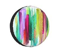 Housse de Roue de Secours Motif Abstrait Coups de Pinceau avec Vert émeraude Fuchsia Or Boho Fashion Protections de Roue enjoliveurs résistants aux intempéries Universel pour remorque RV SUV Camion