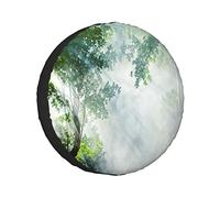 Housse de Roue de Secours Rainforest Sunbeam Entre Les Ombres des Arbres Paysage idyllique de la Solitude dans la Jungle Protections de Roue à thème Résistant aux intempéries Housses de Roue Univers