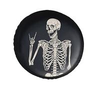 Housse de Roue de Secours Rock and Roll Skull Skeleton Bone Love Music, résistante aux intempéries, Universelle pour Accessoires, 17 Pouces
