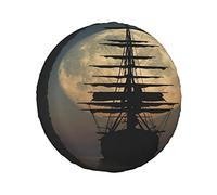 Housse de Roue de Secours Un Ancien voilier naviguant sur la mer la Nuit, Une énorme Belle Protection de Roue Pleine Lune Housses de Roue résistantes aux intempéries Ajustement Universel pour remorq