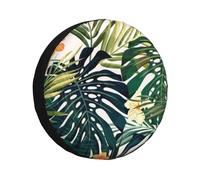 Housse de roue de secours universelle avec fleurs hawaïennes tropicales et feuilles de palmier - Protection solaire - Pour remorque, camping-car, camping-car, remorques de voyage - 35,6 cm, 38,1 cm,