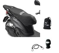 Housse de selle GIV S210 tissu imperméable pour moto scooter Maxiscooter compatible avec Malaguti Centre 125 i.e. Protège selle universelle couleur noire couverture selle avec bords élastiques