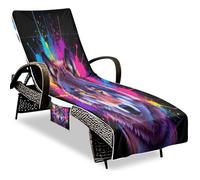Housse de serviette de chaise longue coupe-vent avec sangles d'angle en tissu doux et absorbant pour piscine Motif loup Kunstwerk Wolf