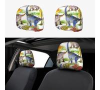 Housse de siège Auto, 2 pièces, Motif Dinosaures Aquarelle, Broderie personnalisée, Douce et Respirante, Protection pour Appui-tête, Accessoires Auto