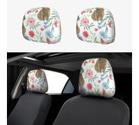 Housse de siège Auto, 2 pièces, Motif Fleurs et Lapin Aquarelle, Broderie personnalisée, Douce et Respirante, Protection pour Appui-tête, Accessoires Auto