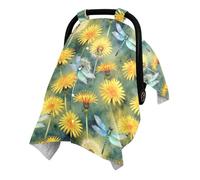 Housse de siège auto multi-usage pour bébé avec sangle magique réglable | Housse de voyage douce pour la peau des nouveau-nés - Pour la marche en plein air - Motif pissenlit et libellules