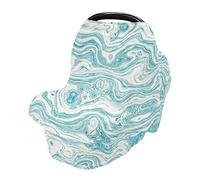 Housse de siège auto pour bébé avec flux d'eau bleu liquide pour nouveau-nés Bleu sarcelle égéen chiné tourbillon marbré Couverture à 360° pour sièges de voiture pour bébé Poncho d'allaitement Écharpe