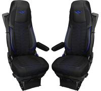 Housse de siège de Camion pour Scania Série R à partir de 2004, 2013, Série S à partir de 2017 - Confortables et personnalisées - pour Camion - en Jacquard et éco-Cuir de Haute qualité Bleu