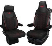 Housse de siège de Camion pour Scania série R à partir de 2013, série S à partir de 2017 - Confortables et personnalisées - Accessoires pour Camion - en Jacquard et éco-Cuir de Haute qualité Rouge