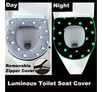 Housse de siège de toilette en peluche douce et lumineuse en étoile, grise/bleue, détachable et réutilisable avec fermeture éclair ou bouton-pression. Confort et chaleur hivernaux, tapis de salle de b