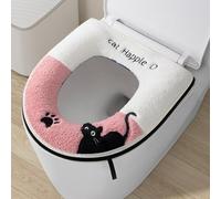 Housse de siège de toilette épaisse en forme de U avec fermeture éclair - En peluche douce - Lavable - Réutilisable et confortable - Pour la maison et la salle de bain - 42 x 38 cm - Rose