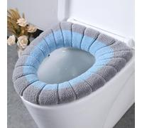 Housse de siège de toilette extensible, lavable, douce et chaude (bleu avec gris A)