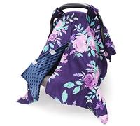Housse de siège de voiture pour bébés, fleurs violettes avec ouverture Peekaboo pour nouveau-né, multi-usages, couvertures d'allaitement pour maman, couverture minky pour nourrisson et tout-petit