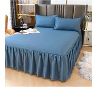 Housse De Sommier Divan 1 Pièce Jupe De Lit De Couleur Unie avec Dentelle Tout Autour Couvre-lit Toutes Saisons avec Jupe De Lit à Volants, Blue, 1PC 180x220cm Skirt