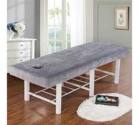 Housse de table de massage 80×190 cm avec trou for le visage, épaisse en velours cristal, lavable et bord élastique for un enveloppement complet(Gris)