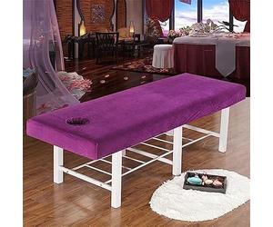 Housse de table de massage 80×190 cm avec trou for le visage, épaisse en velours cristal, lavable et bord élastique for un enveloppement complet(Dark Purple)