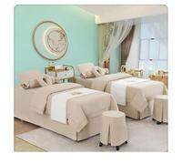 Housse de table de massage en coton et lin respirant, couvre-lit de beauté de couleur unie douce, ensemble de linge de lit de fumigation de salon avec jupe Beige Square bedside 190*80cm (74.8*31.5in)