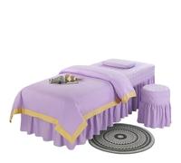 Housse de Table de Massage pour Salon de Beauté Lot de 4 draps lit massage style simple, couvre-lit avec trou, taie d'oreiller, housse tabouret(PURPLE,70x190cm)