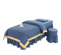 Housse de Table de Massage pour Salon de Beauté Lot de 4 draps lit massage style simple, couvre-lit avec trou, taie d'oreiller, housse tabouret(Blue,70x190cm)