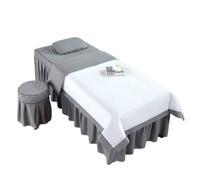 Housse de Table de Massage pour Salon de Beauté Parure de lit 4 pièces for salon beauté, massage, spa, couvre-lit, taie d'oreiller, tabouret, couette, club(White grey,190x70)