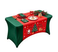Housse de Table de Noël Extensible Ajustée Nappe Élastique Rectangulaire | Nappe de table imprimée de Noël pour fête de fin d'année, espace buffet, banquet, réun 152x76x76cm E