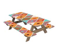 Housse de table de pique-nique avec élastique, housse de table de pique-nique avec housses pour banc - Nappe imperméable avec motif treillis rhombique - Accessoires portables pour pique-nique avec