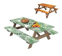 Housse de table de pique-nique avec housses de banc, housse de table de pique-nique sur mesure - Lot de 3 housses de table de pique-nique - Jolies nappes élastiques imperméables pour tables, fêtes