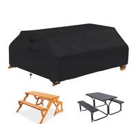 Housse de table de pique-nique Oxford 420D avec housses de banc, protection imperméable pour meubles de jardin et de terrasse, pour 1,8 à 193 cm (L) x 157,5 cm (l) x 76,2 cm (H) (noir)