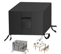 Housse de table d'extérieur imperméable 280 x 280 x 80 cm en tissu Oxford 420D résistant aux UV ventilé et coupe-vent - Protection de meubles noire pour une utilisation en extérieur