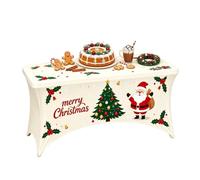 Housse De Table Extensible Noël Housse Festive Imprimée Père Noël Et | Nappe de table imprimée de Noël pour fête de fin d'année, espace buffet, banquet, réunion de 183x76x76cm C
