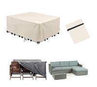 Housse de Table Jardin Rectangulaire - Blanche, 260x150x50cm, Tissu Oxford 420D, Etanche, Coupe-Vent, Poussière, Résistant aux UV, Housse Salon de Jardin, pour protéger Les Meubles d'extérieur
