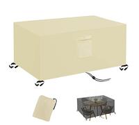 Housse de table rectangulaire imperméable en tissu Oxford 420D avec protection anti-UV pour meubles d'extérieur avec grille d'aération - Beige 130 x 130 x 90 cm (L x l x H)