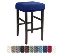 Housse de tabouret de bar carrée élastique lavable pour cuisine et banc de piano Bleu marine 30 x 40 cm