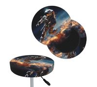 Housse de tabouret de bar ronde lavable avec bandes élastiques - Motif astronaute volant dans l'espace - 30,5 à 35,6 cm