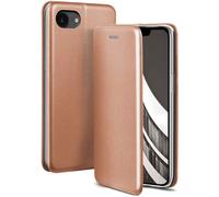 ONEFLOW Étui de protection à rabat professionnel pour iPhone 16e, en cuir synthétique, fin, avec fonction support, avec compartiment pour cartes, étui de protection à 360 °, or rose